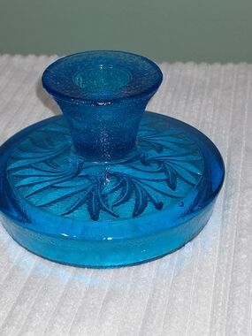 Blue Pressed Glass Candle Holder